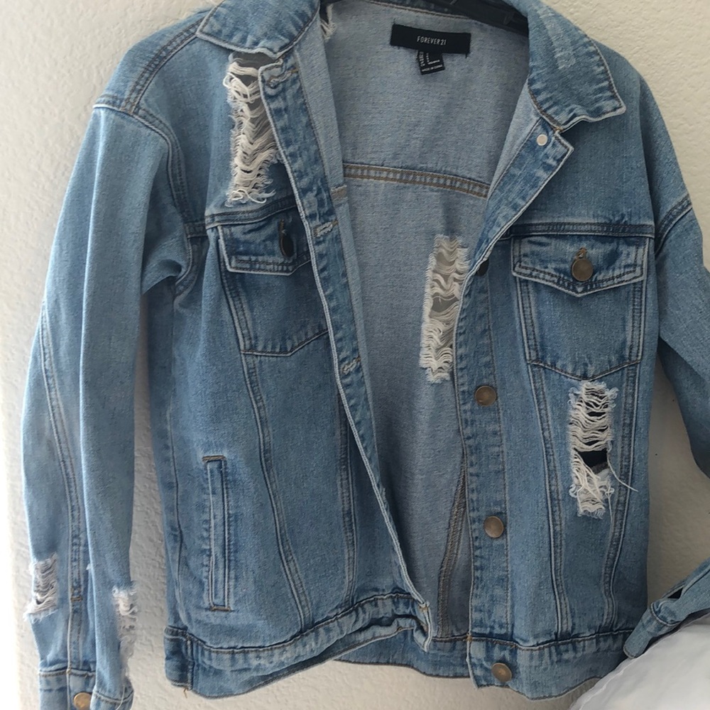 Oversized distressed denim jacket
